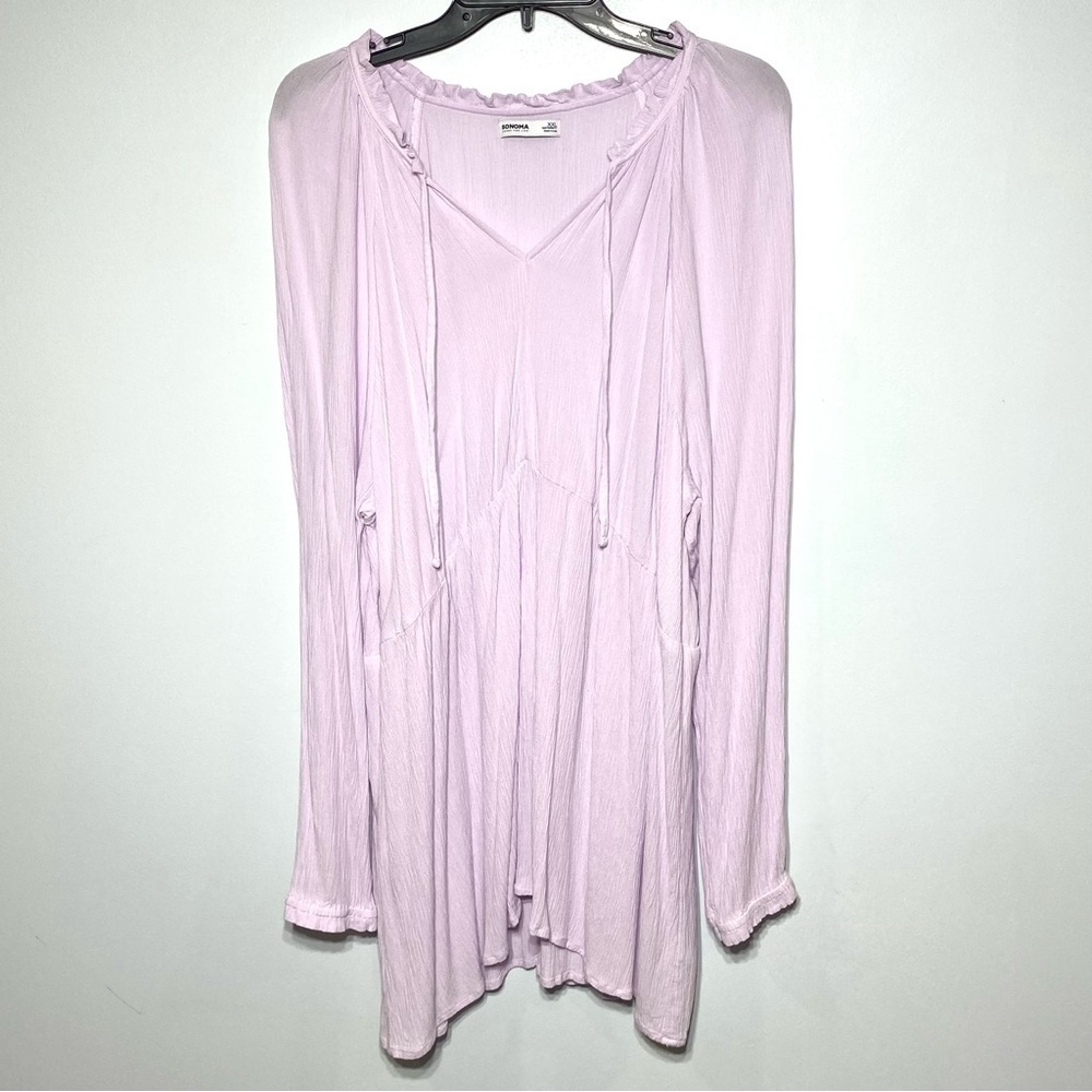 Sonoma Maternity Womens Tunic Top XXL Lilac V Neck Long Sleeve Textured Stretch
